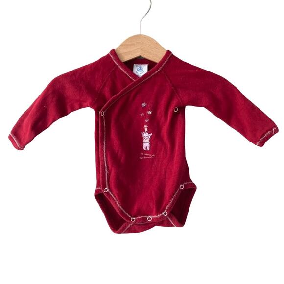 Petit Bateau Long Sleeve Gifts Cadeaux Bear Mouse Bodysuit - Red - 3M - Picture 1 of 7